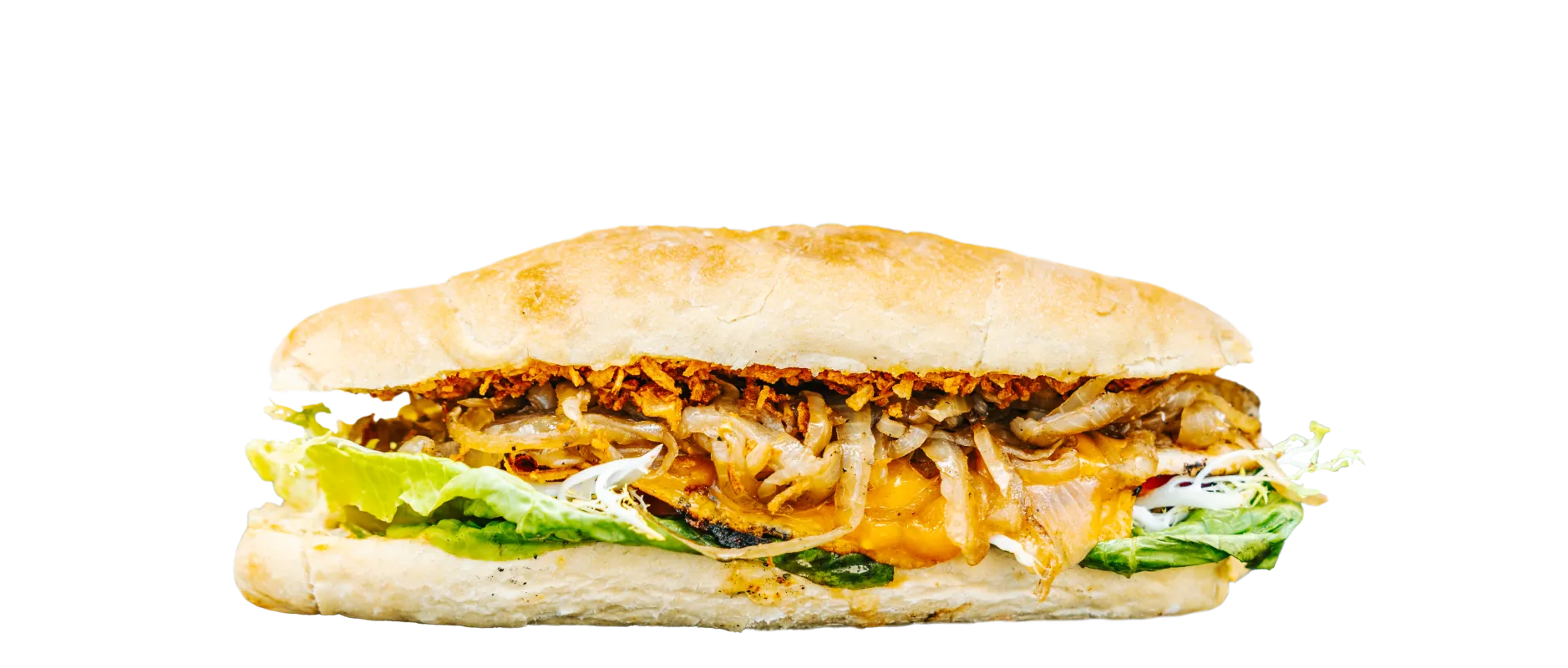 Foodliner Chicken Sandwich mit knusprigem Hähnchen, geschmolzenem Käse, karamellisierten Zwiebeln und frischem Salat – ein Genuss für Liebhaber von Geschmack und Textur.